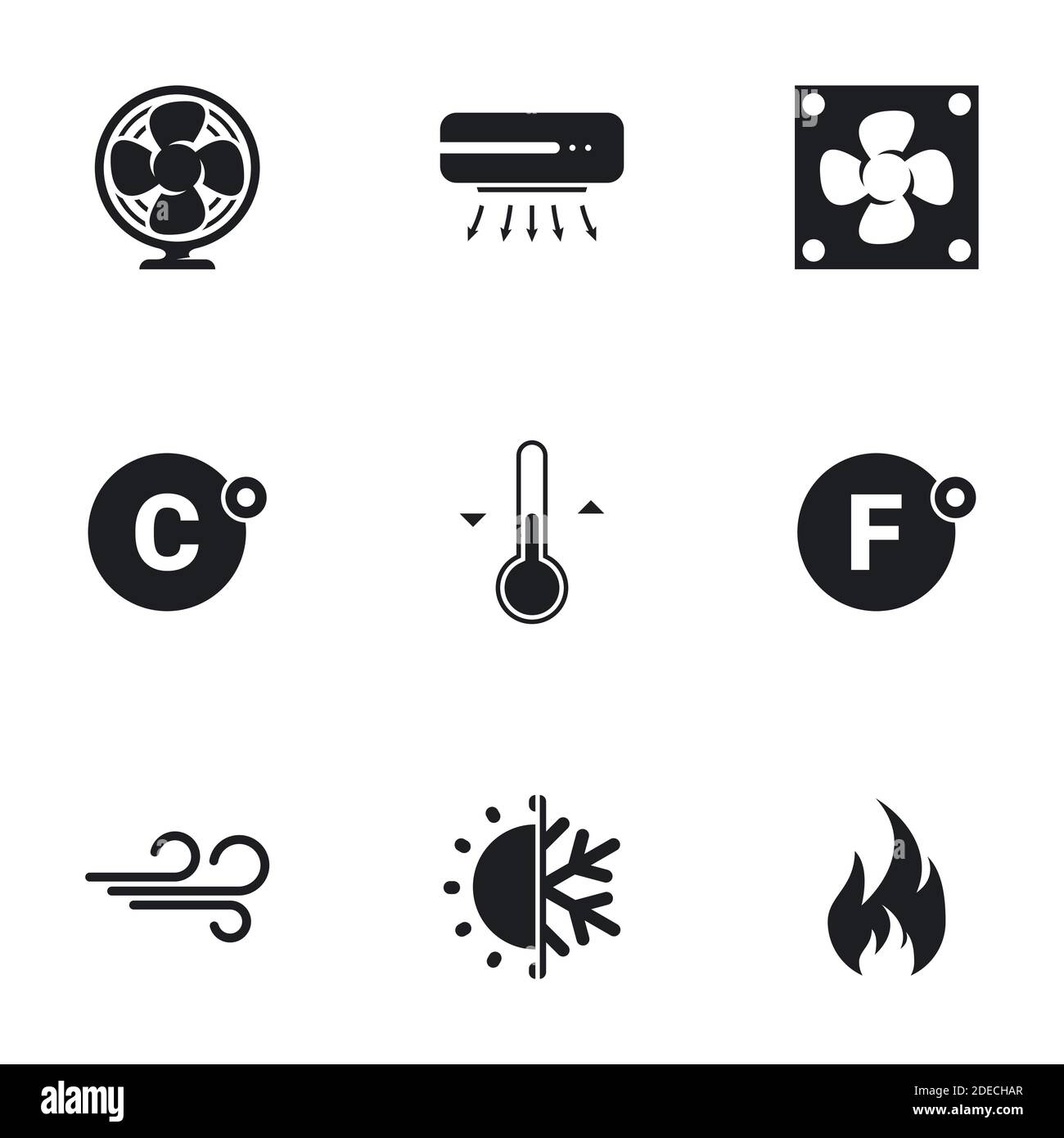 Icone per il tema dell'aria condizionata. Sfondo bianco Illustrazione Vettoriale