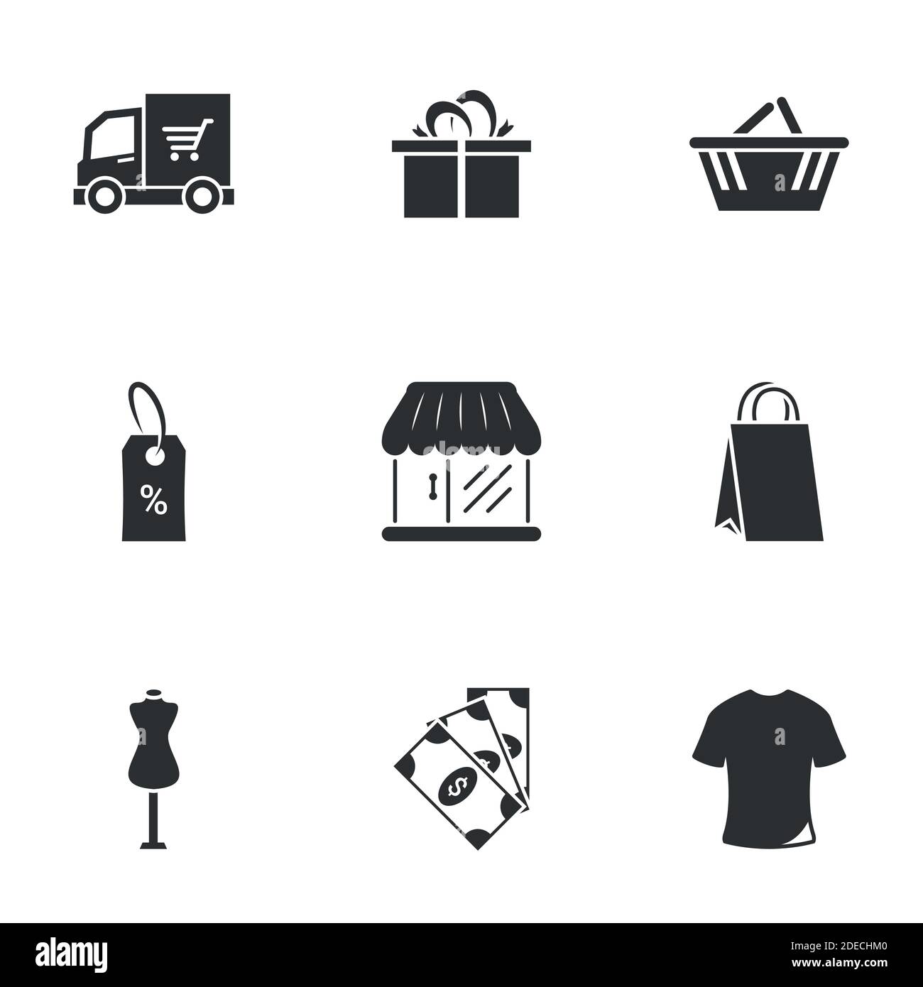 Icone per lo shopping a tema. Sfondo bianco Illustrazione Vettoriale