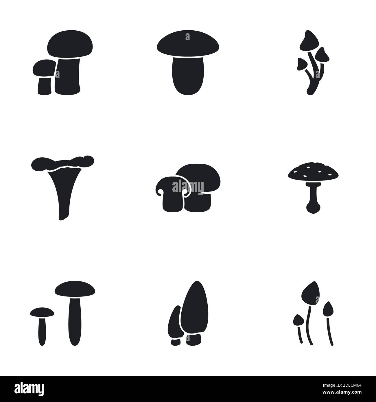 Icone per il tema funghi. Sfondo bianco Illustrazione Vettoriale