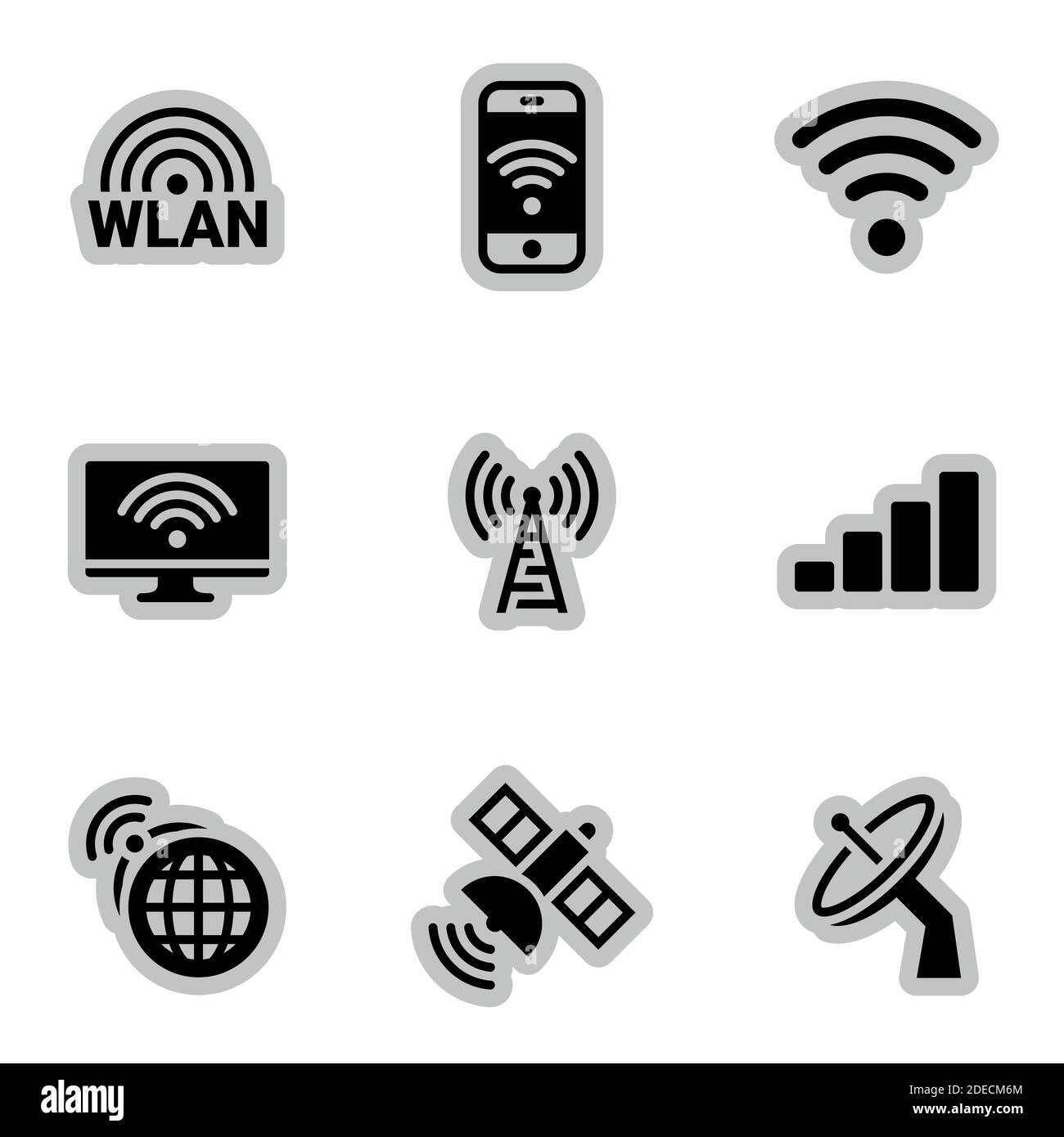 Icone per tema rete wireless, vettore, icona, set. Sfondo bianco Illustrazione Vettoriale