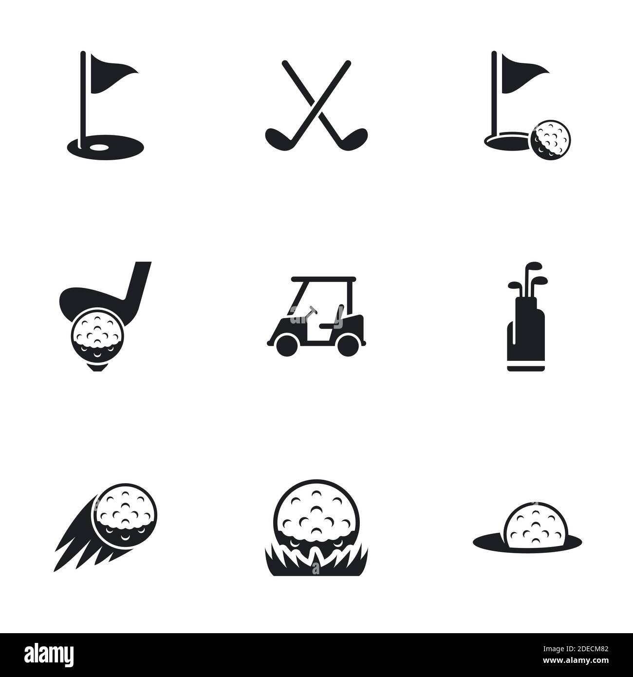 Icone per tema golf, vettore, icona, set. Sfondo bianco Illustrazione Vettoriale