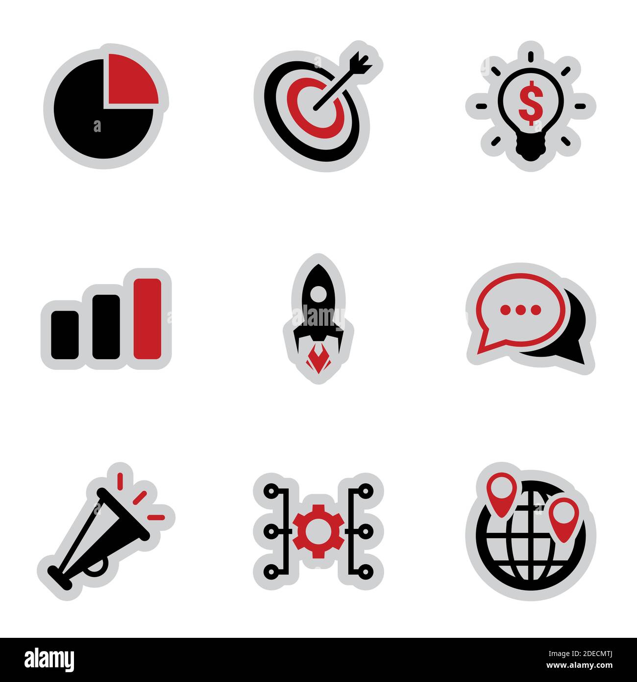 Icone per il tema marketing, vettore, icona, set. Sfondo bianco Illustrazione Vettoriale