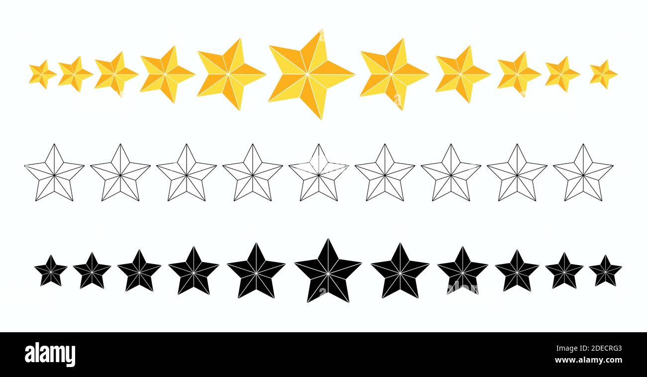 Set di divisori a stella. Collezione di confine con il simbolo di Natale. Design dorato, nero, isolato su sfondo bianco. Intestazione xmas vettoriale o pagina separata Illustrazione Vettoriale