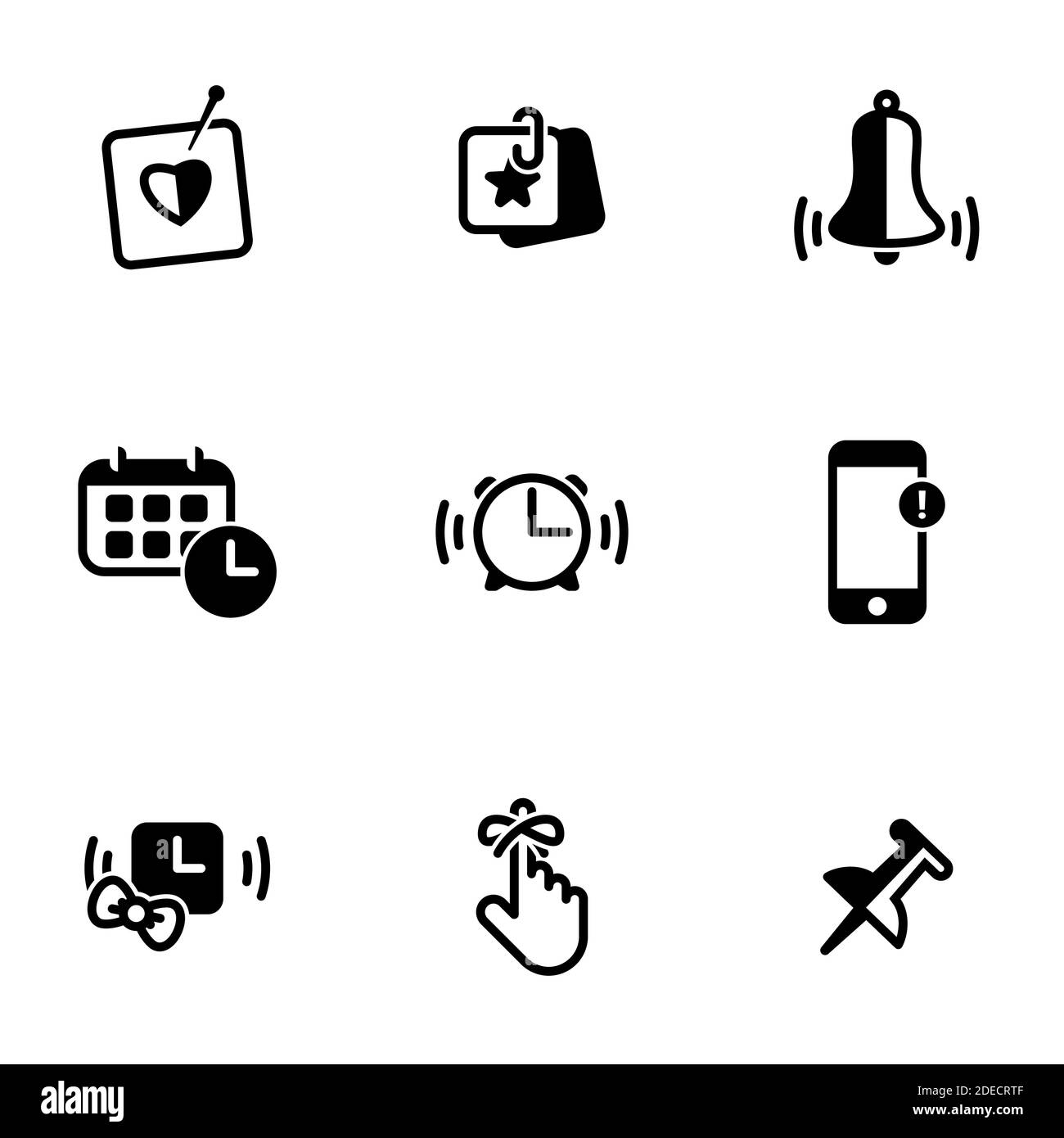 Set di icone semplici su un tema Promemoria, avviso, attenzione, vettore, set. Sfondo bianco Illustrazione Vettoriale