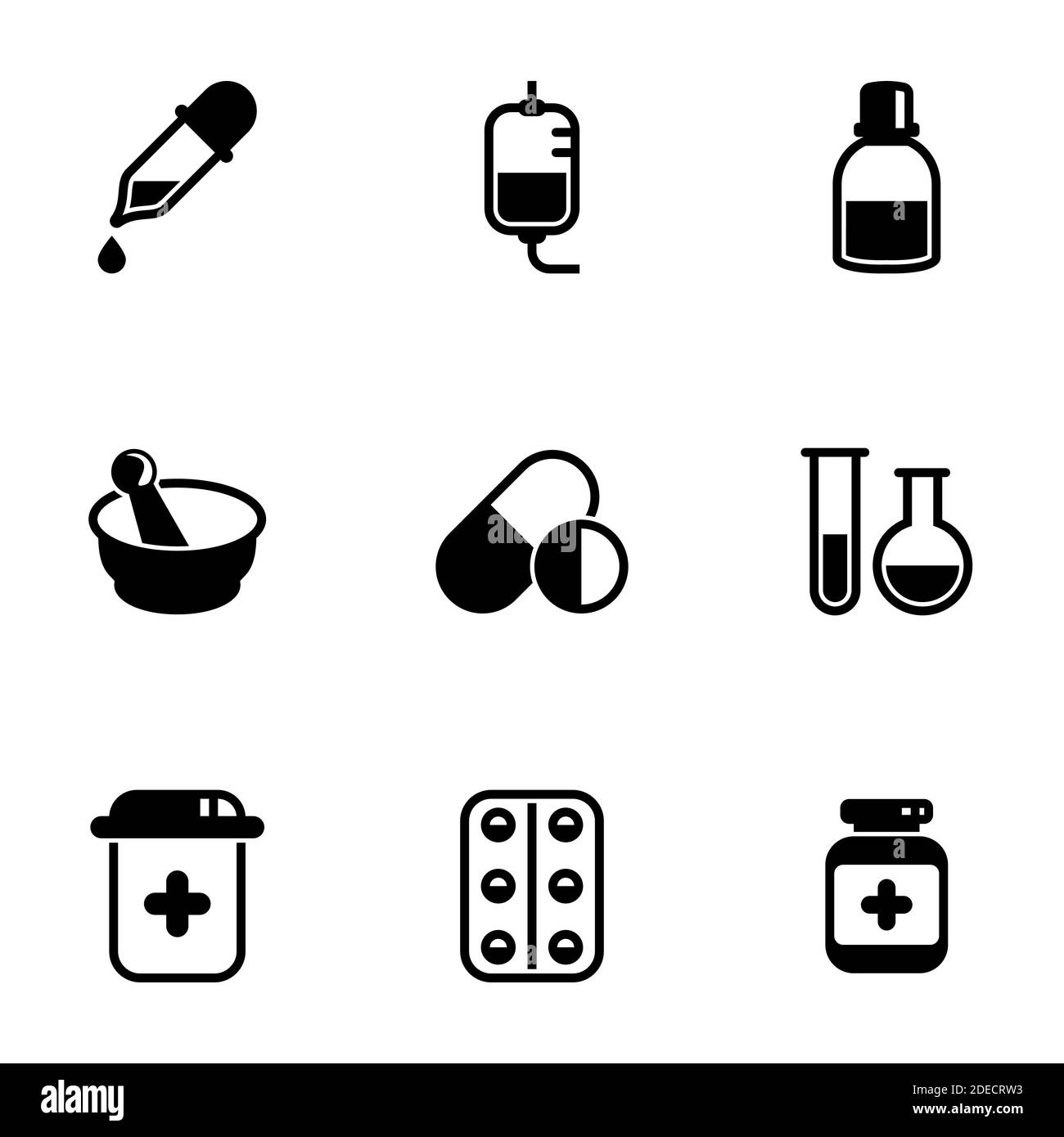 Insieme di icone semplici su un tema Medicina, medicina, medicina, vettore, insieme. Sfondo bianco Illustrazione Vettoriale