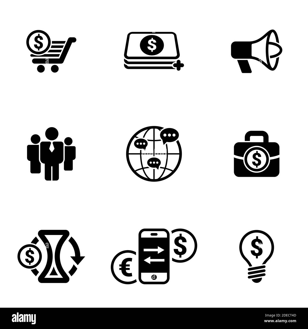 Insieme di icone semplici su un tema Business, marketing, finanza, pubblicità , vettore, insieme. Sfondo bianco Illustrazione Vettoriale