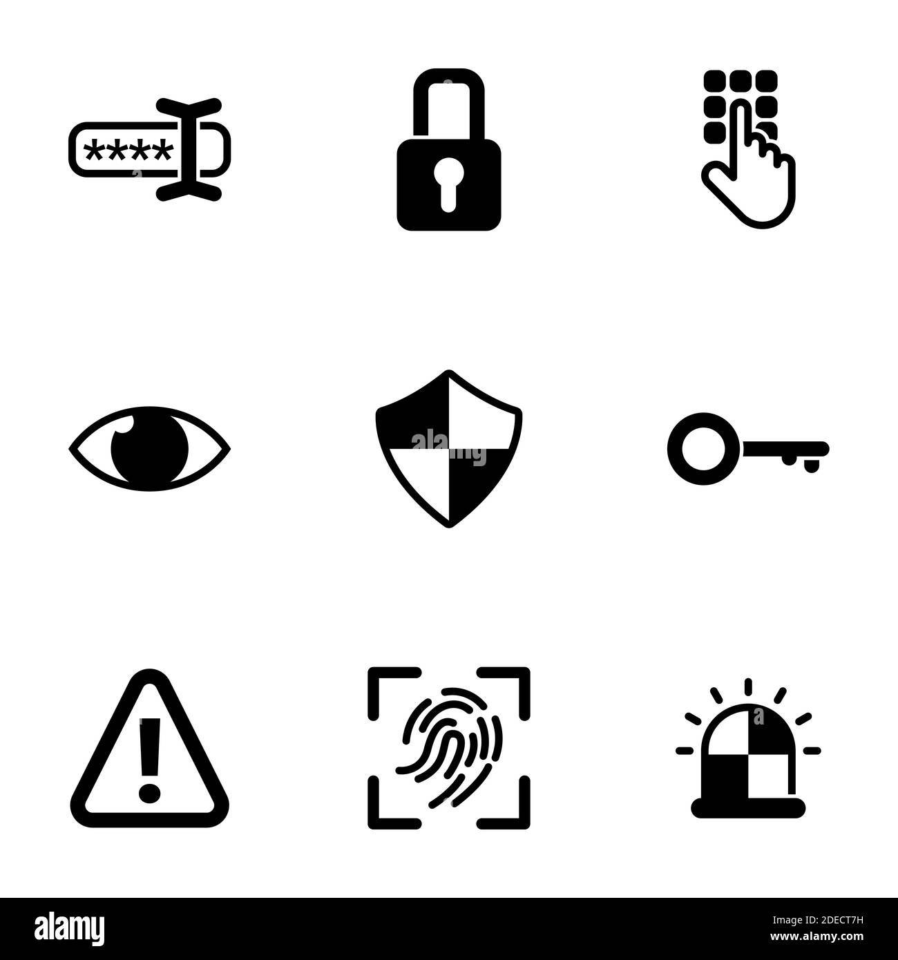 Set di icone semplici su un tema Password, autorizzazione, protezione, dati personali, vettore, set. Sfondo bianco Illustrazione Vettoriale