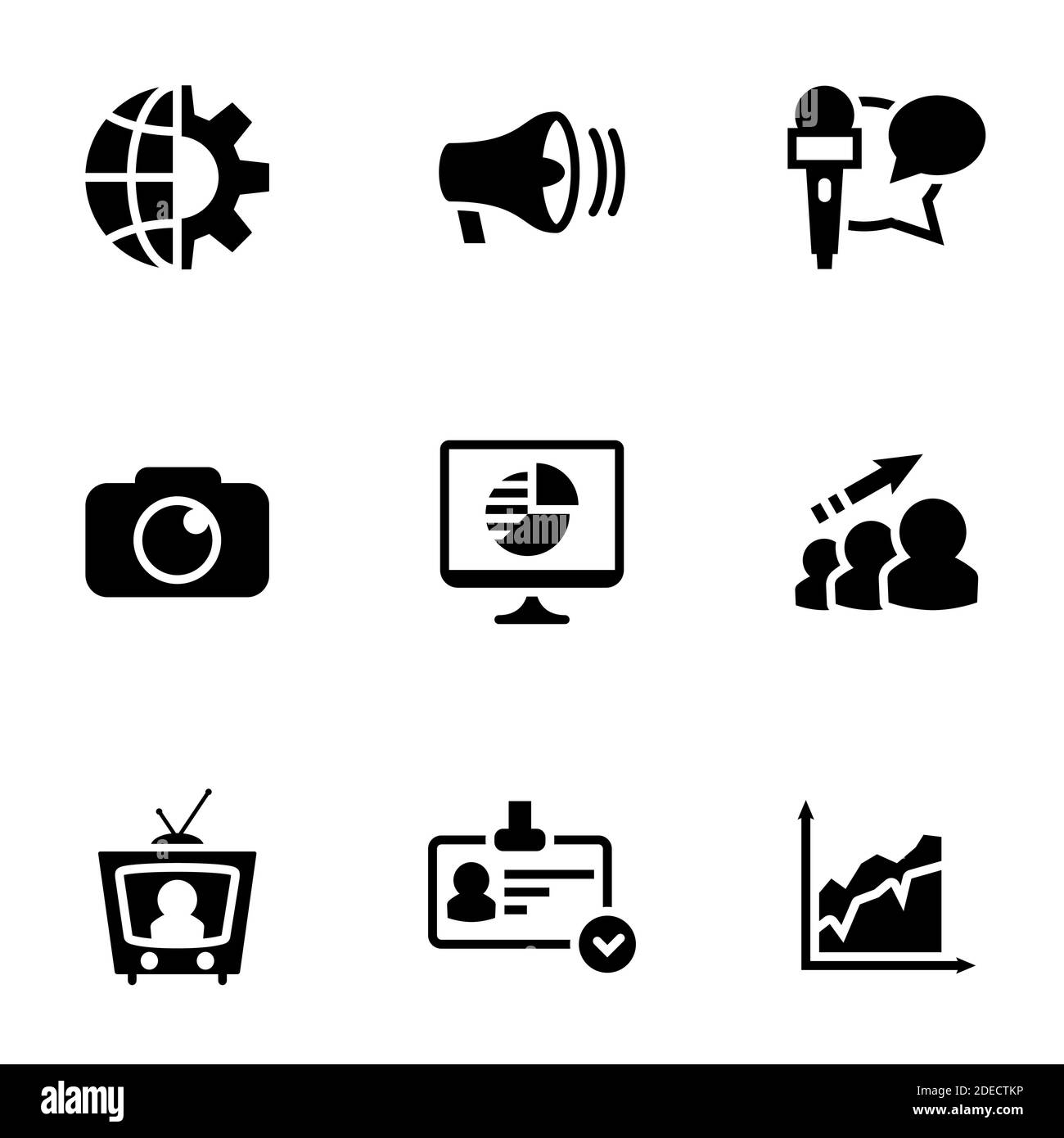 Insieme di icone semplici su un tema Pubblicità, marketing, business, internet , vettore, set. Sfondo bianco Illustrazione Vettoriale