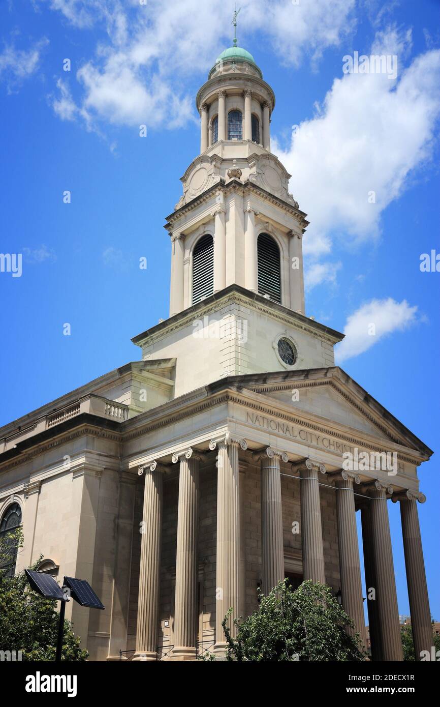 Washington DC, Stati Uniti. National City Christian Church - edificio neoclassico a Thomas Circle. Denominazione protestante. Foto Stock