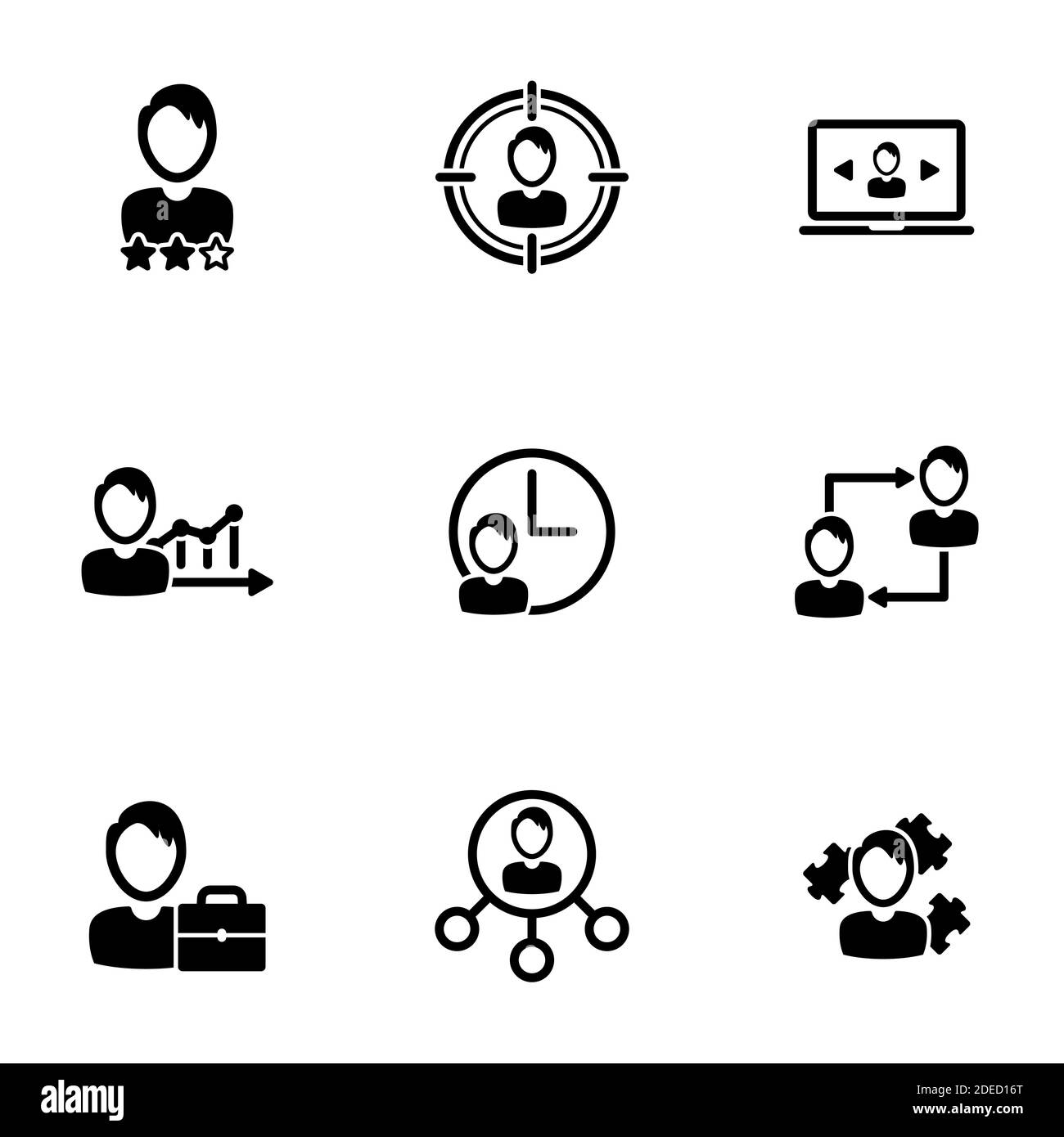 Insieme di icone semplici su un tema Outsourcing, vettore, disegno, collezione, piatto, segno, simbolo, elemento, oggetto, illustrazione, isolato. Sfondo bianco Illustrazione Vettoriale