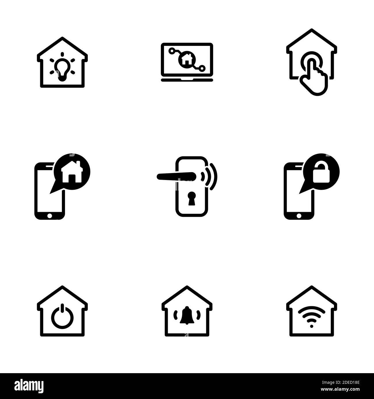 Insieme di icone semplici su un tema Casa intelligente, vettore, disegno, collezione, piatto, segno, simbolo, elemento, oggetto, illustrazione, isolato. Sfondo bianco Illustrazione Vettoriale
