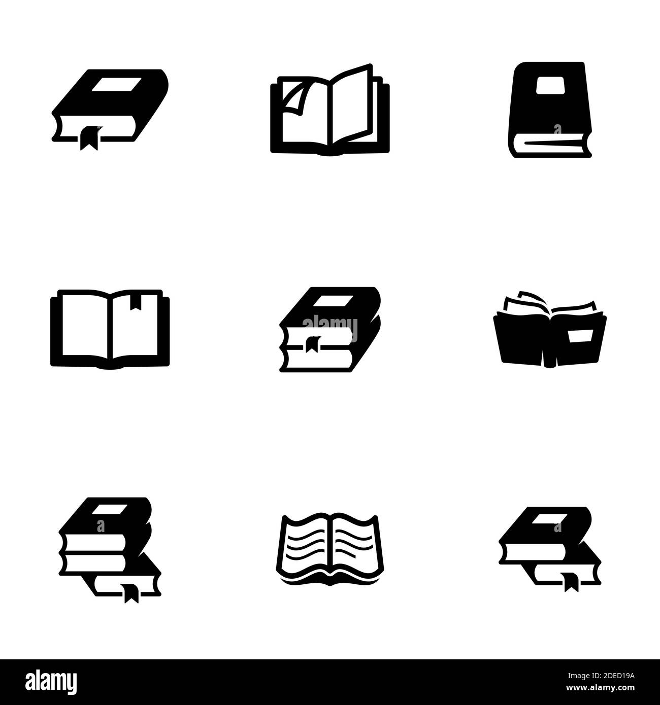 Insieme di icone semplici su un tema Libri e lettura, vettore, disegno, collezione, piatto, segno, simbolo, elemento, oggetto, illustrazione, isolato. Sfondo bianco Illustrazione Vettoriale