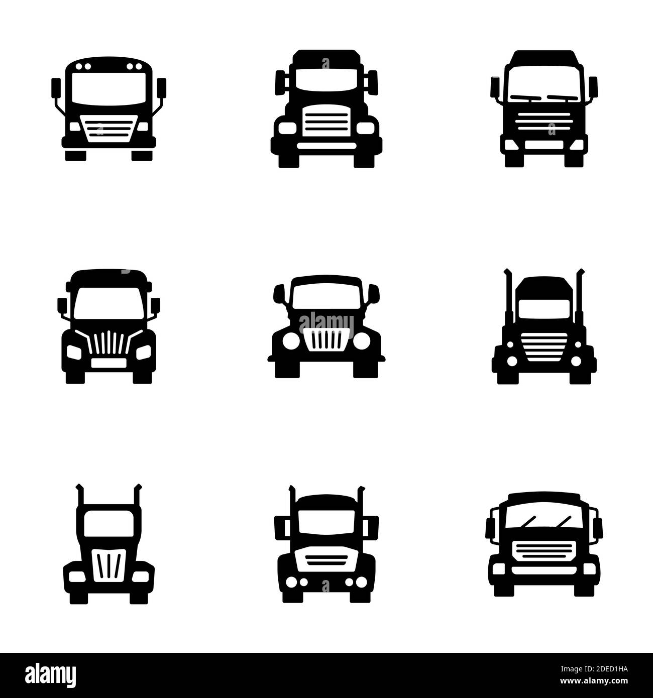 Set di icone nere isolate su sfondo bianco, sul tema Trucks Illustrazione Vettoriale