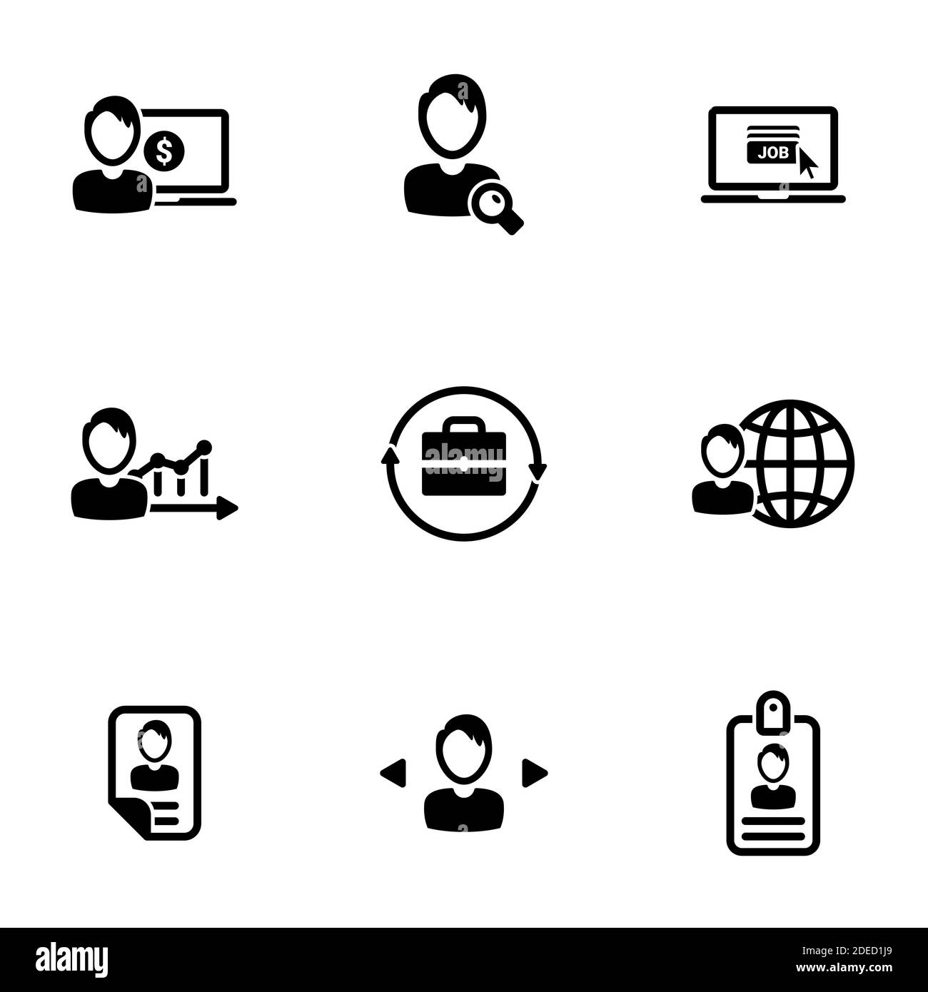 Insieme di icone semplici su un tema lavoro, vettore, disegno, collezione, piatto, segno, simbolo, elemento, oggetto, illustrazione, isolato. Sfondo bianco Illustrazione Vettoriale