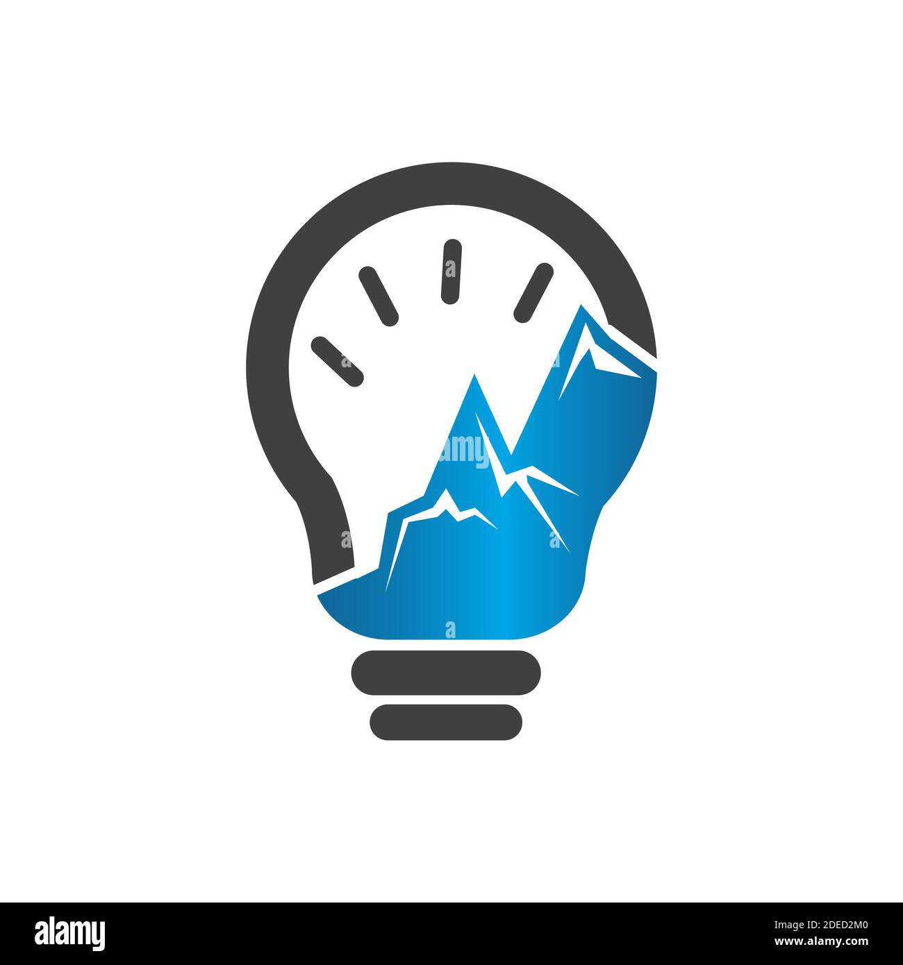 simbolo di prestazioni di picco pensa combinazione di montagna e lampadina elementi vettoriali per il design del logo Illustrazione Vettoriale