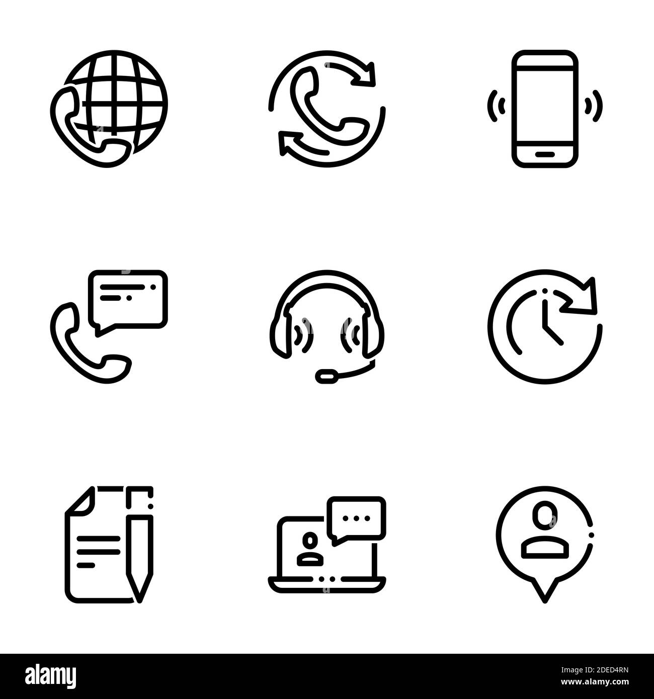 Set di icone nere isolate su sfondo bianco, sul tema Comunicazioni Illustrazione Vettoriale