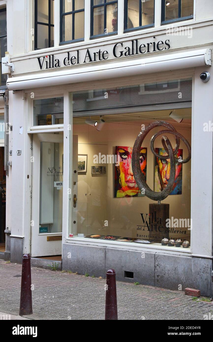 AMSTERDAM, PAESI BASSI - 10 LUGLIO 2017: Galleria d'arte a Nieuwe Spiegelstraat, antica via dello shopping ad Amsterdam, Paesi Bassi. Amsterdam è il bigge Foto Stock