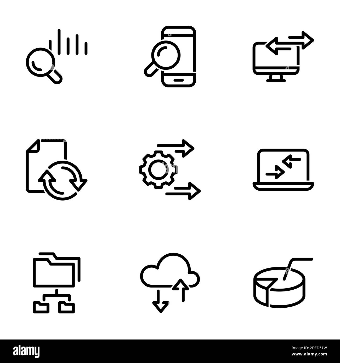 Insieme di icone nere isolate su sfondo bianco, sul tema ordinamento e analisi dei dati Illustrazione Vettoriale