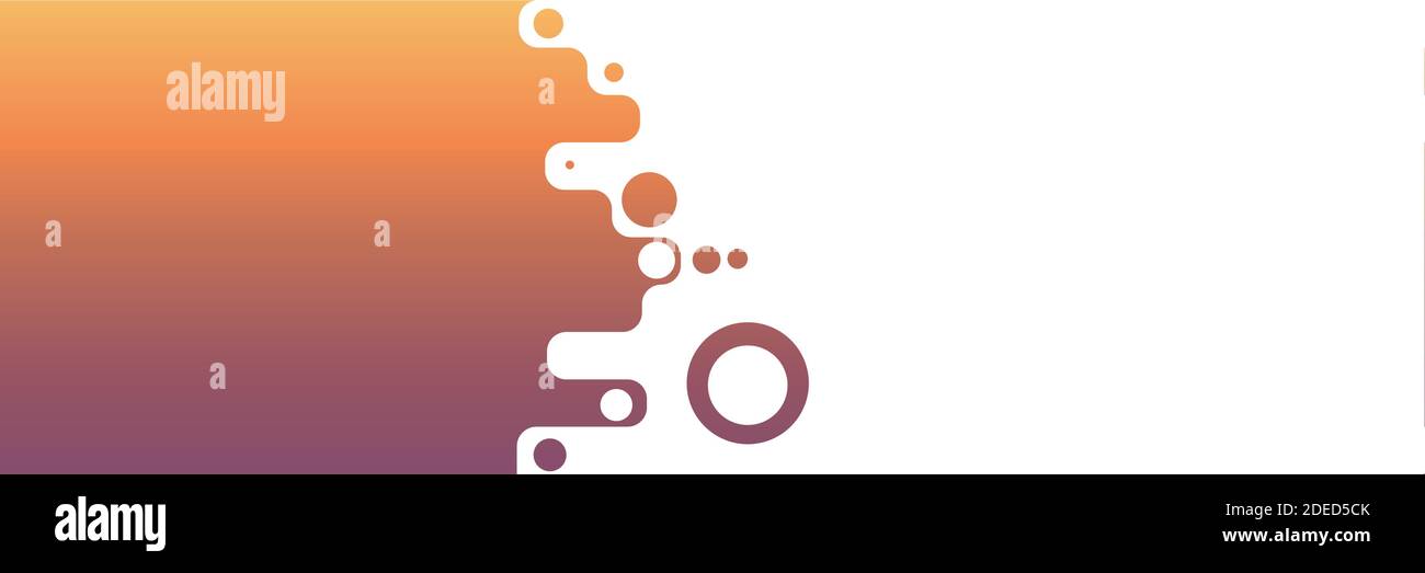 Viola e arancione. Banner orizzontale, volantino con design moderno ed elegante e copyspace per la pubblicità o l'offerta. Schizzi Neoned, gocce fluide nei colori di gradiente. Volantino per la promozione. Design, grafica. Illustrazione Vettoriale