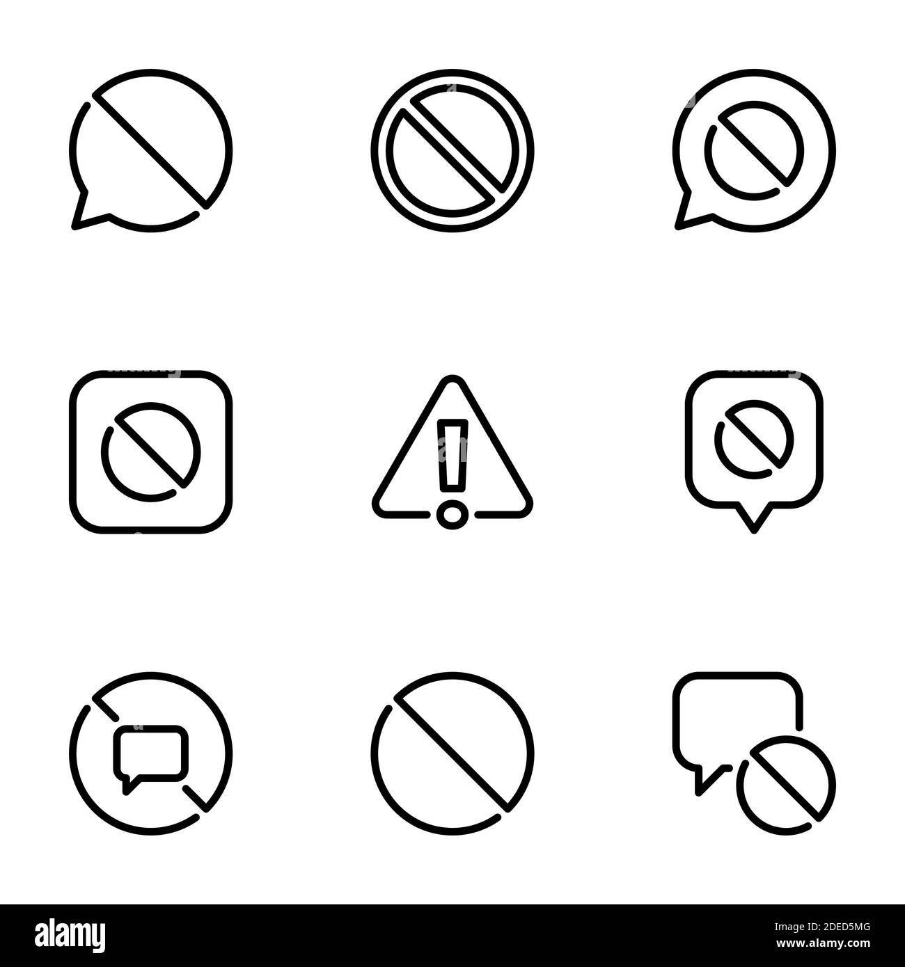 Insieme di icone nere isolate su sfondo bianco, sul tema Ban Illustrazione Vettoriale