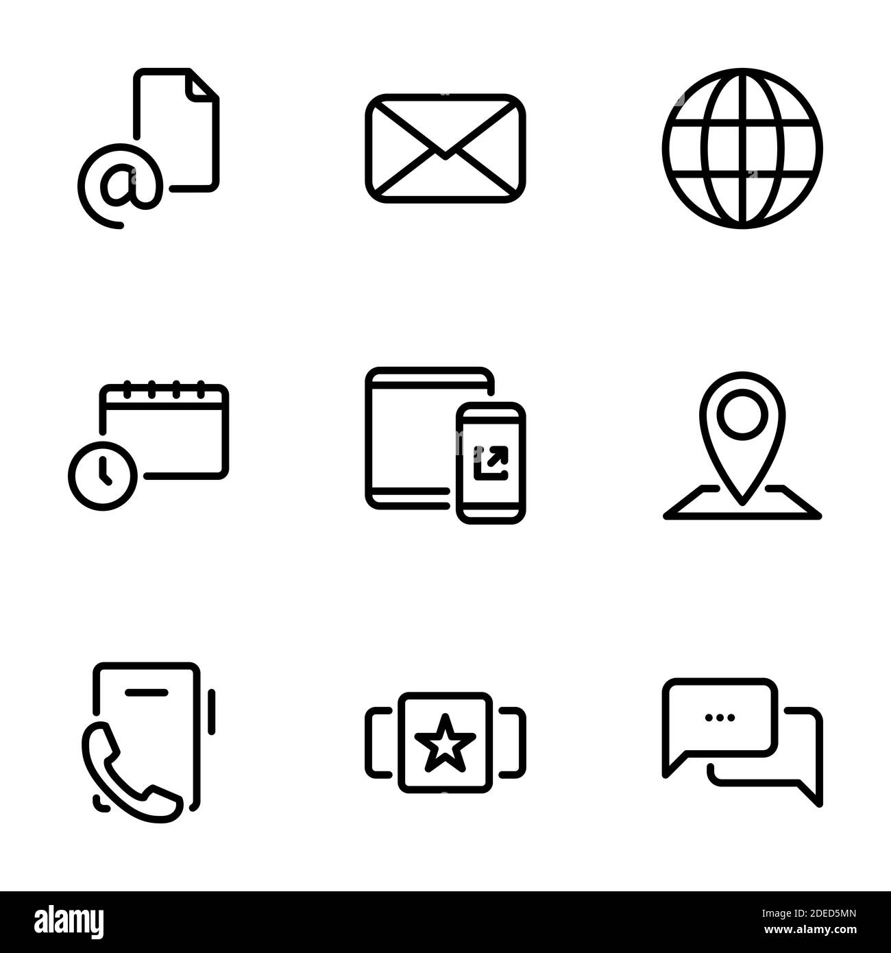 Insieme di icone nere isolate su sfondo bianco, sul tema Contattaci Illustrazione Vettoriale