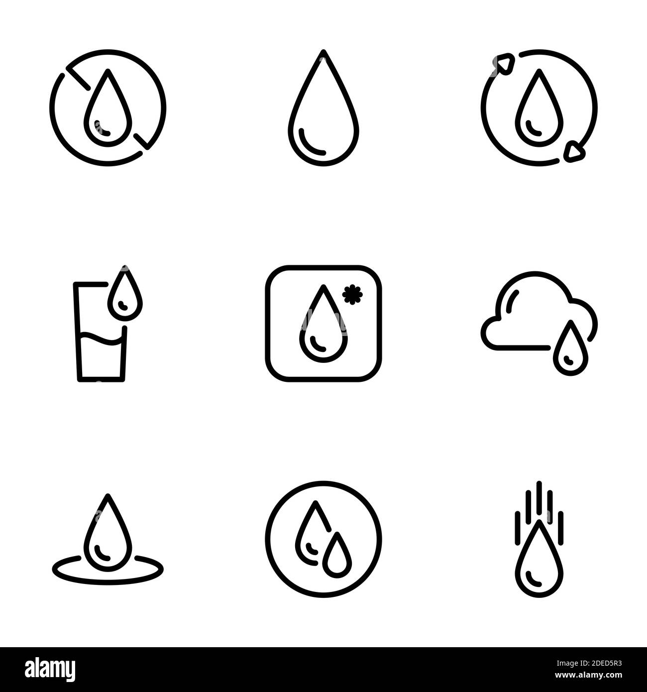 Set di icone nere isolate su sfondo bianco, su tema acqua Illustrazione Vettoriale