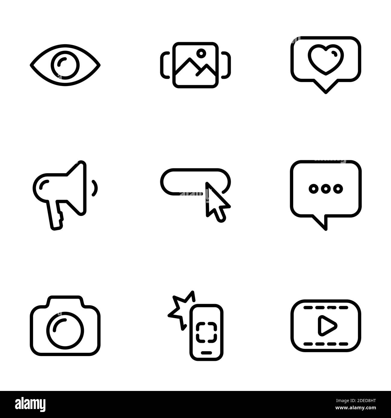 Insieme di icone vettoriali nere, isolate su sfondo bianco, sul tema comunicazione Internet moderna tra gli utenti Illustrazione Vettoriale