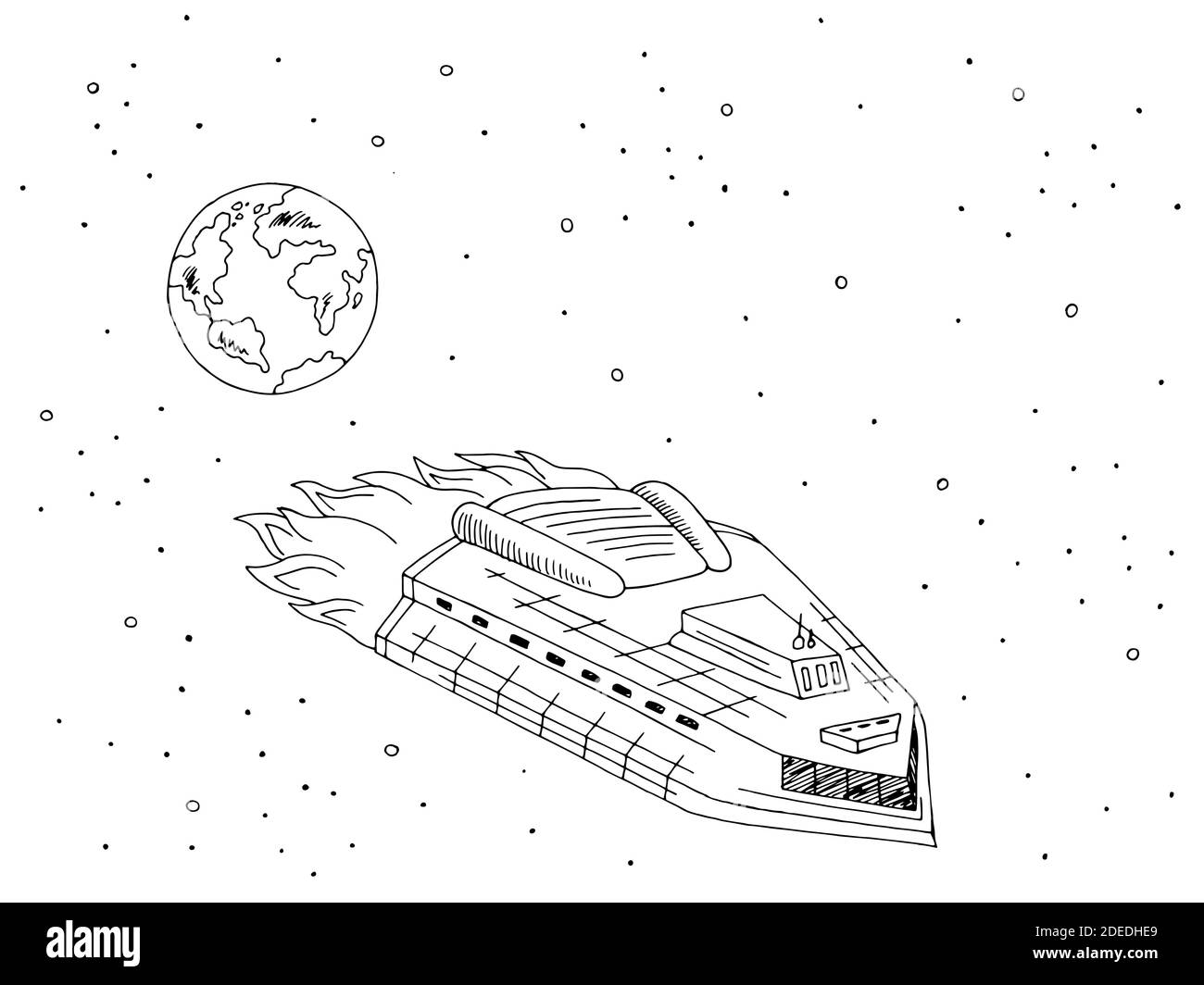 Grafico spazio di viaggio astronave grafico bianco nero illustrazione vettore Illustrazione Vettoriale