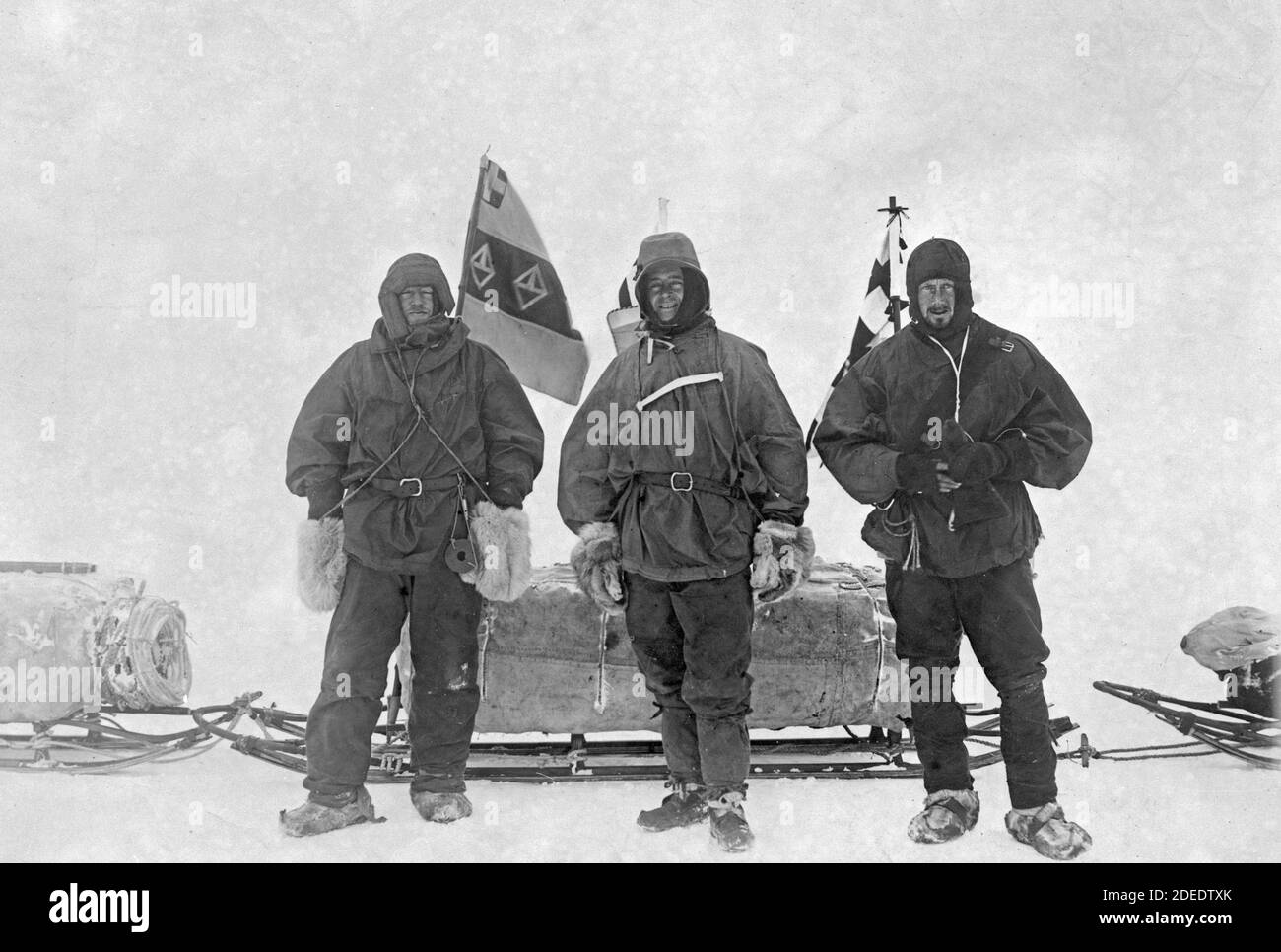 Ernest Henry Shackleton, il capitano Robert Falcon Scott e il Dott. Edward Adrian Wilson sulla spedizione nazionale antartica britannica (a.k.a. Discovery-Expedition), 2 Nov 1902 Foto Stock