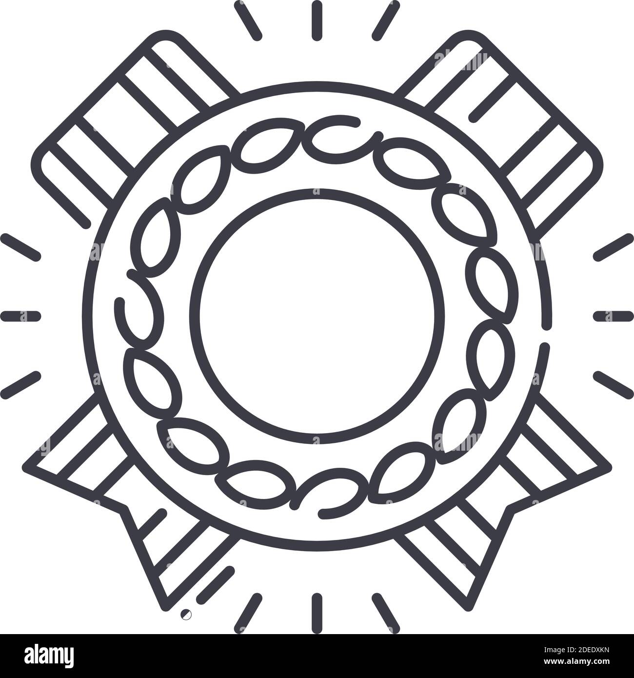 Icona della medaglia d'oro, illustrazione isolata lineare, vettore di linea sottile, segno di disegno di fotoricettore, simbolo di concetto di contorno con tratto modificabile su sfondo bianco. Illustrazione Vettoriale