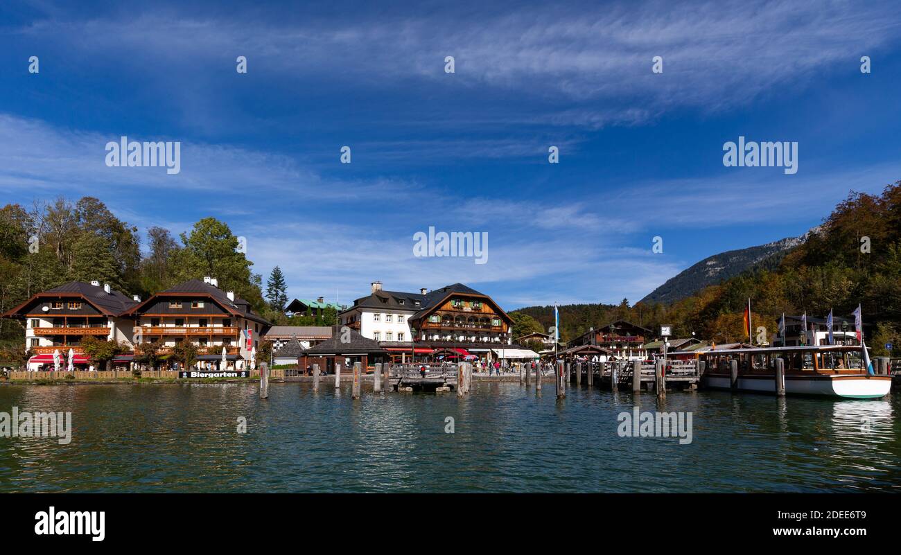 Tappa di atterraggio al Königssee di Schönau in Berchtesgadener Land, Baviera, Germania. Foto Stock