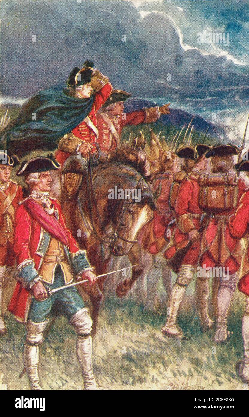 Wolfe e i suoi uomini nella Battaglia delle pianure di Abramo, nota anche come Battaglia di Québec, 1759. James Wolfe, 1727 – 1759. Ufficiale dell'esercito britannico. From British History in Pereperiod, pubblicato nel 1904. Foto Stock