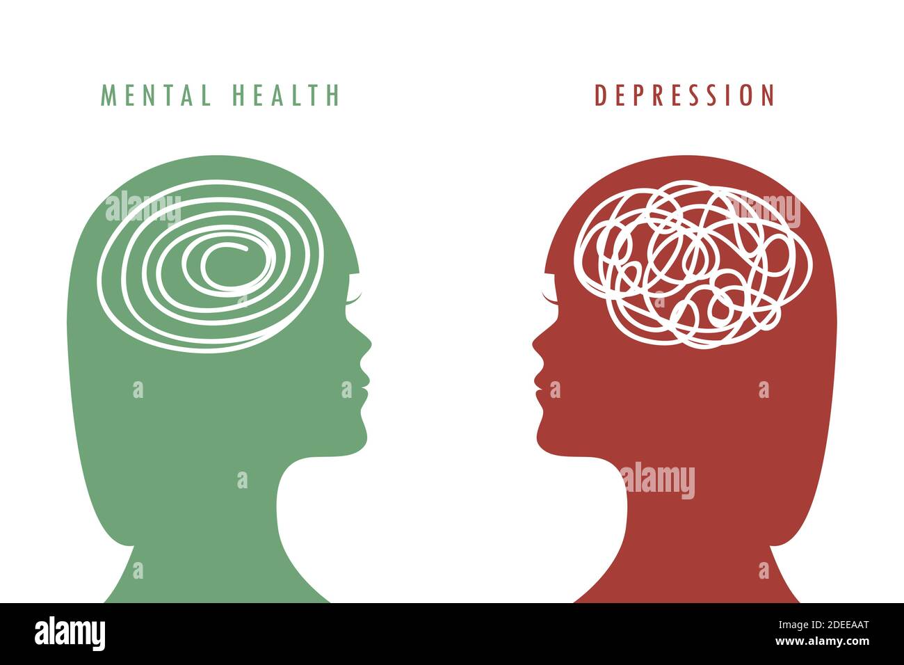 Concetto di salute mentale donna cervello silhouette vettore illustrazione EPS10 Illustrazione Vettoriale