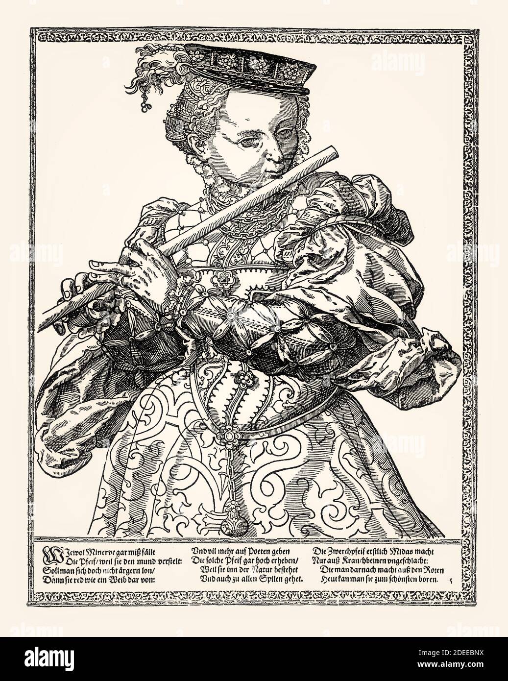 Tobias Stimmer, flauto player della serie le musicisti femminili, 16 ° secolo, restaurata digitalmente Foto Stock