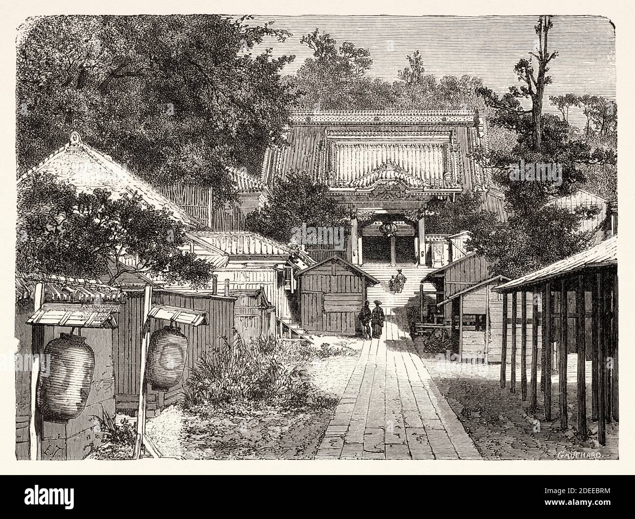 Legazione americana a Tokyo, Giappone. Vecchio 19 ° secolo inciso illustrazione viaggio in Giappone di Aime Humbert da El Mundo en la mano 1879 Foto Stock
