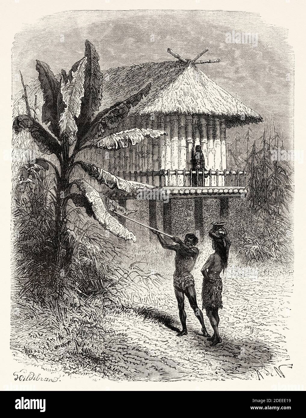 Abitanti di Rio Verde, Colombia. Antica illustrazione incisa del 19 ° secolo. Viaggio a Nuova Granada con Charles Saffray da El Mundo en la mano 1879 Foto Stock