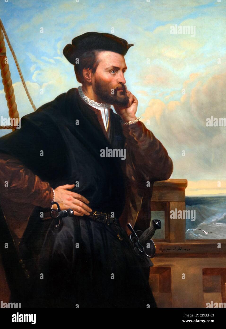 Jacques Cartier (1491-1557), ritratto dell'esploratore bretone di Théophile Hamel (1817-1870), olio su tela, circa 1848. Cartier è famosa per aver rivendicato quello che è ora il Canada per la Francia. Foto Stock