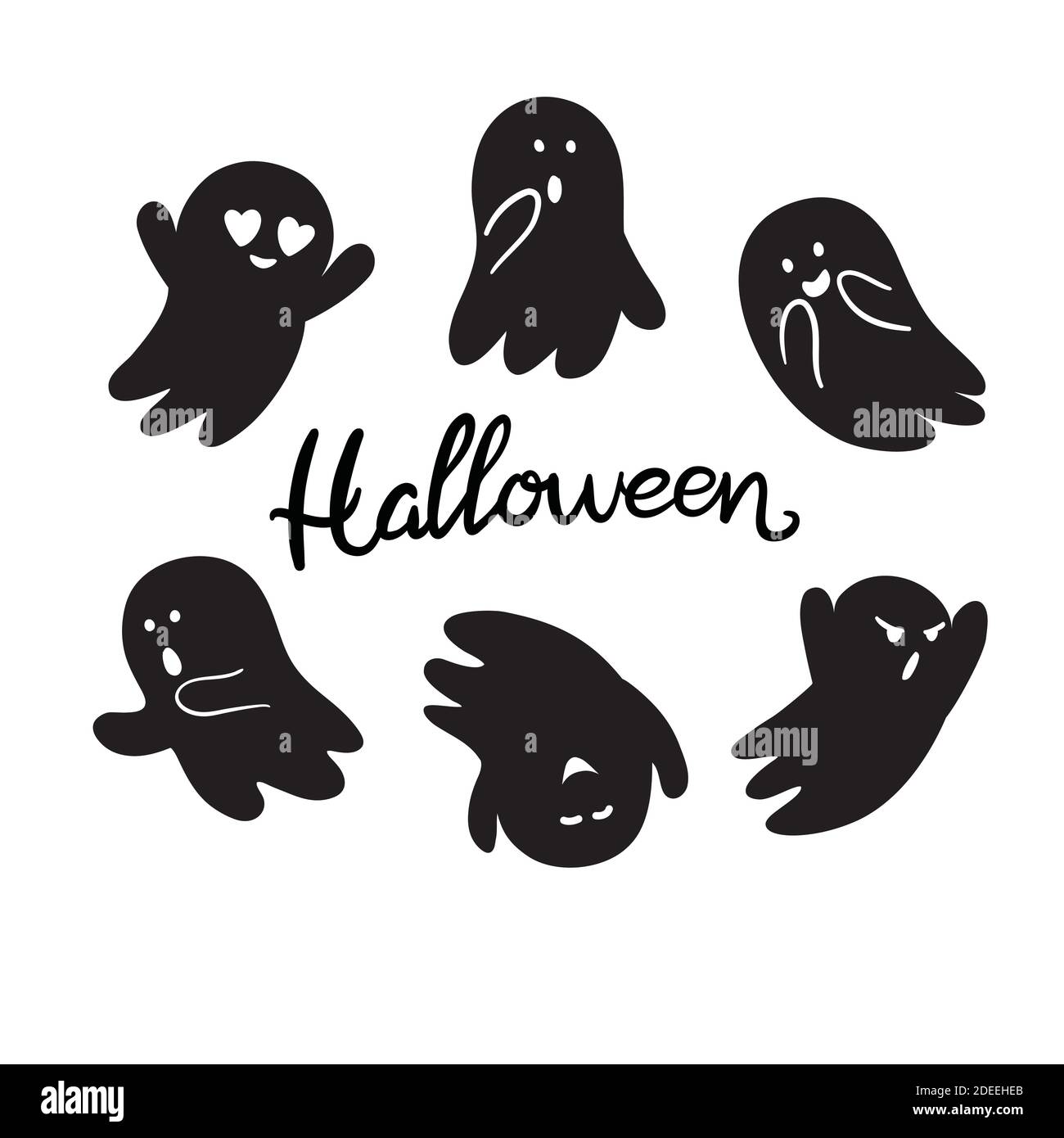 Design spaventoso dei fantasmi, set di icone dei personaggi di Halloween Illustrazione Vettoriale