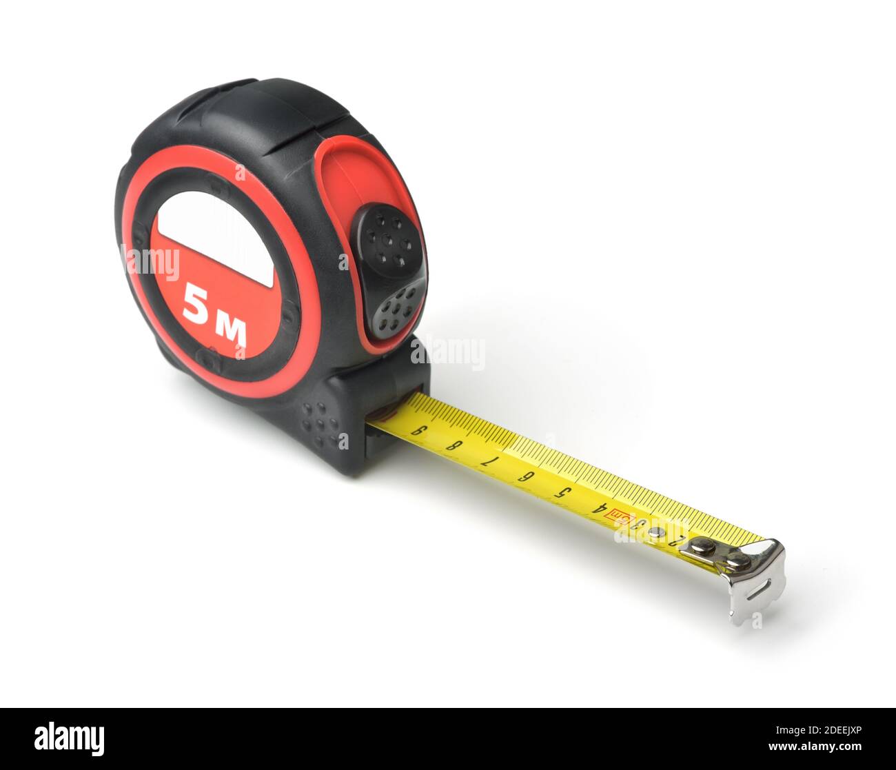Metro a nastro autoretrattile da 5 metri isolato su bianco Foto Stock