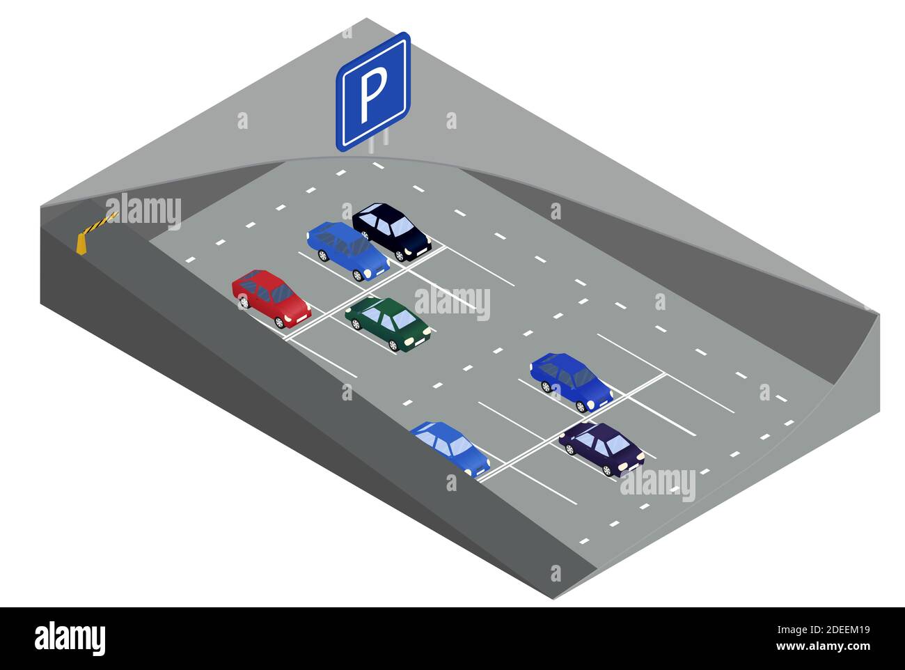 Parcheggio sotterraneo con auto. Concetto di parco di trasporto interno. illustrazione vettoriale isometrica 3d Illustrazione Vettoriale