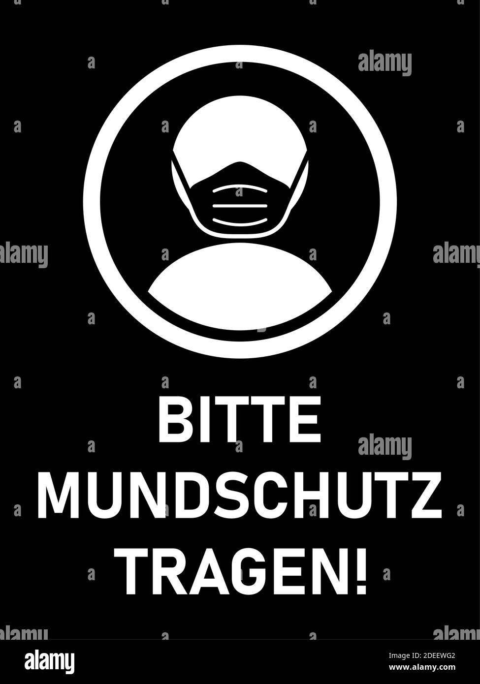 Bitte Mundschutz Tragen ('Please wear a face Mask' in tedesco) icona di istruzioni verticale con un rapporto di visualizzazione di 3:4. Immagine vettoriale. Illustrazione Vettoriale