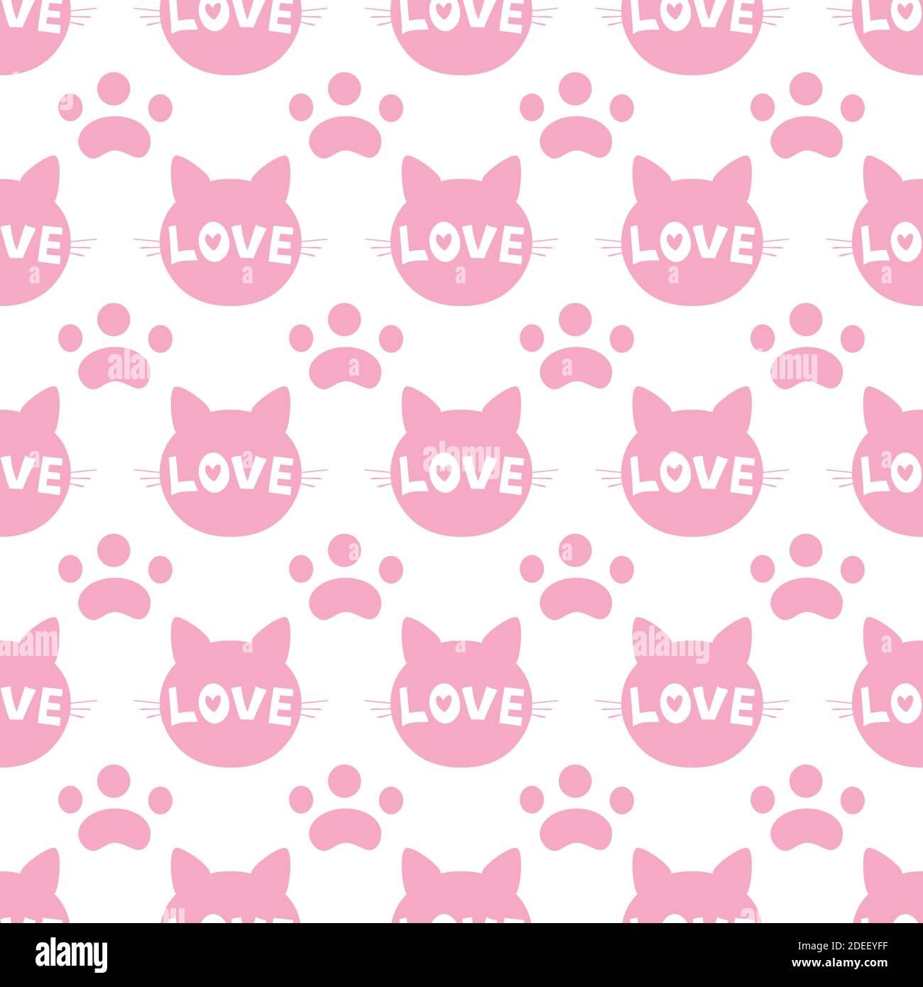 Motivo senza cuciture di teste di gatto rosa su sfondo bianco. Illustrazione vettoriale. Silhouette di un animale. Carta da parati e tessuti e decorazioni. Illustrazione Vettoriale