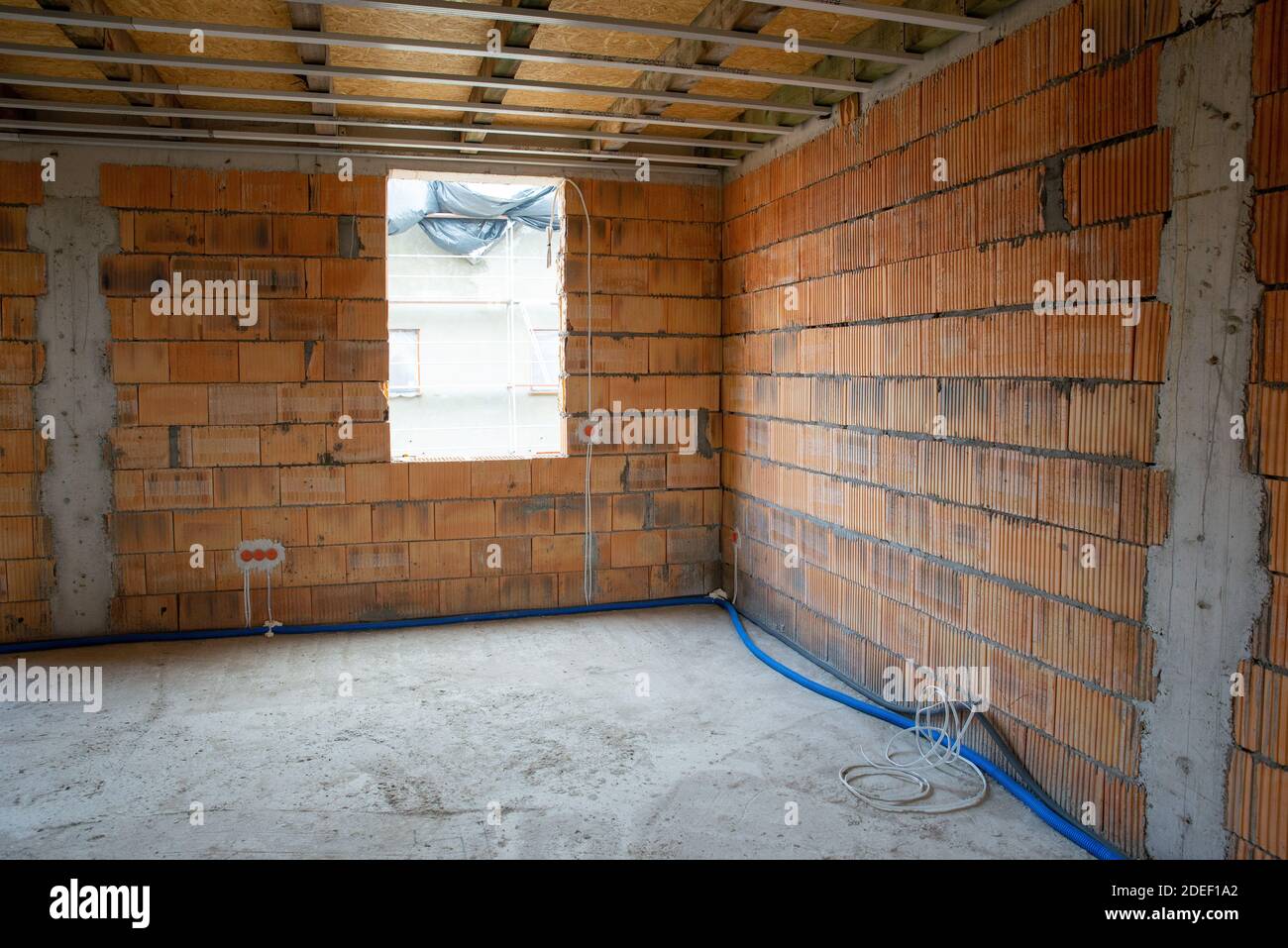 costruzione di una casa, interno incompiuto Foto Stock