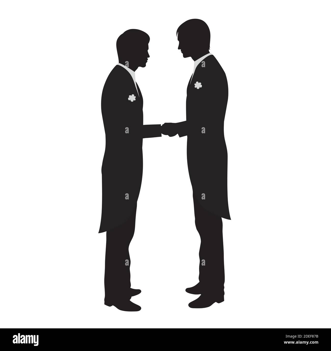 Due uomini che tengono le mani. Isolato su bianco. Illustrazione Vettoriale