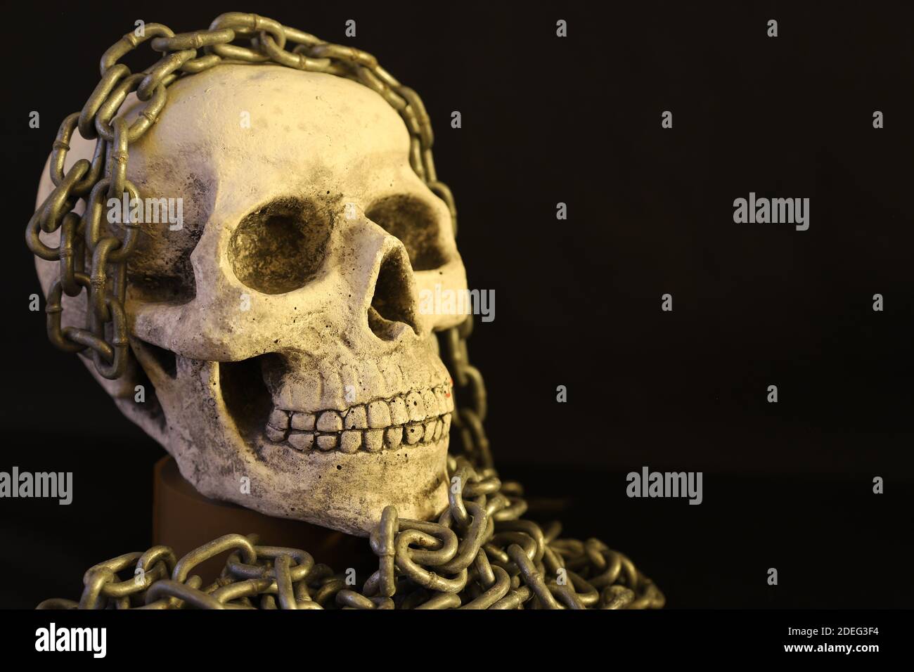 cranio con catena Foto Stock