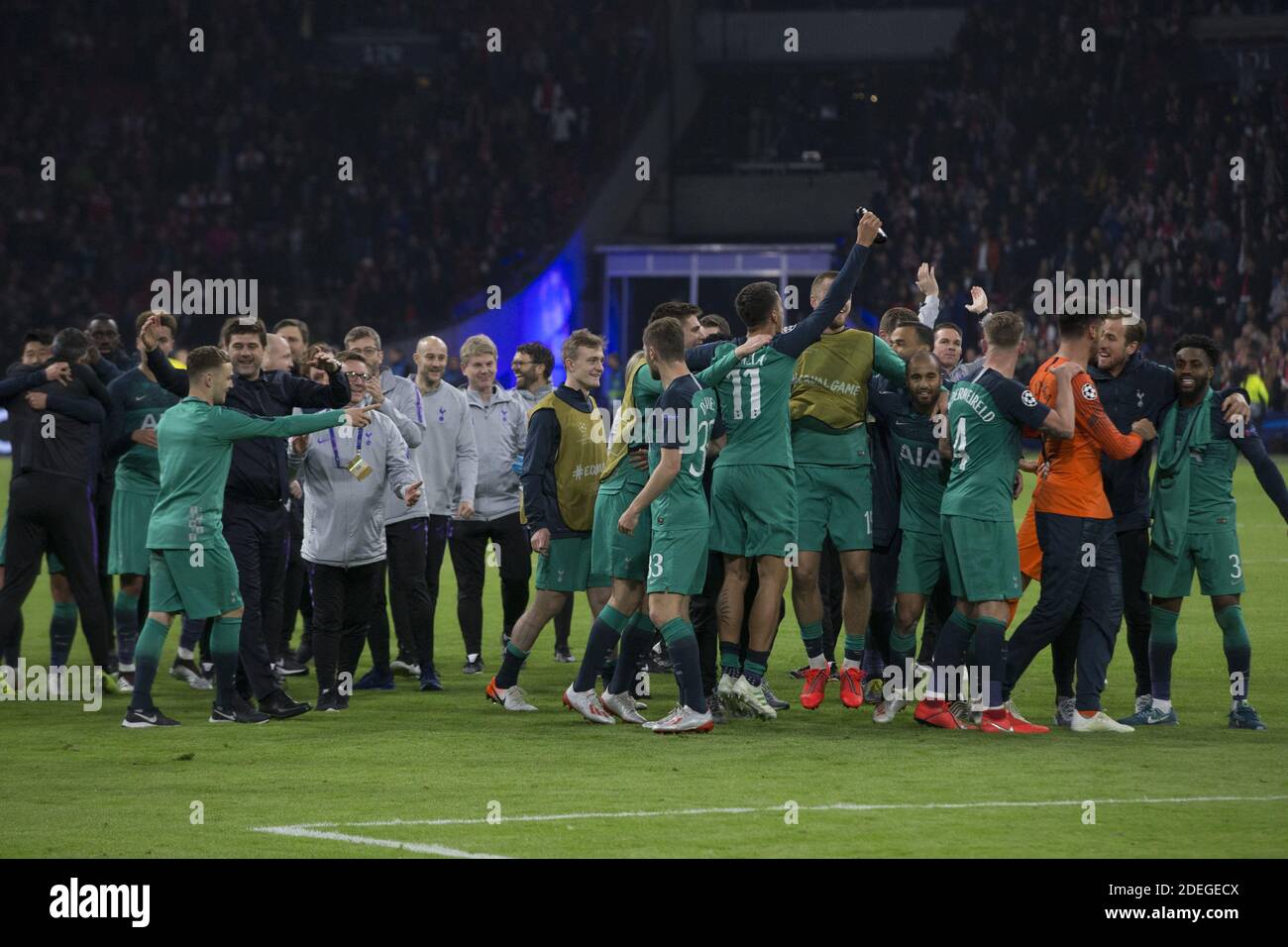 La gioia finale di Tottenham dopo il ritorno finale della Champion's League 1/2, Ajax vs Tottenham ad Amsterdam Arena, Amsterdam, Paesi Bassi, l'8 maggio 2019. Tottenham ha vinto 3-2. Foto di Henri Szwarc/ABACAPRESS.COM Foto Stock