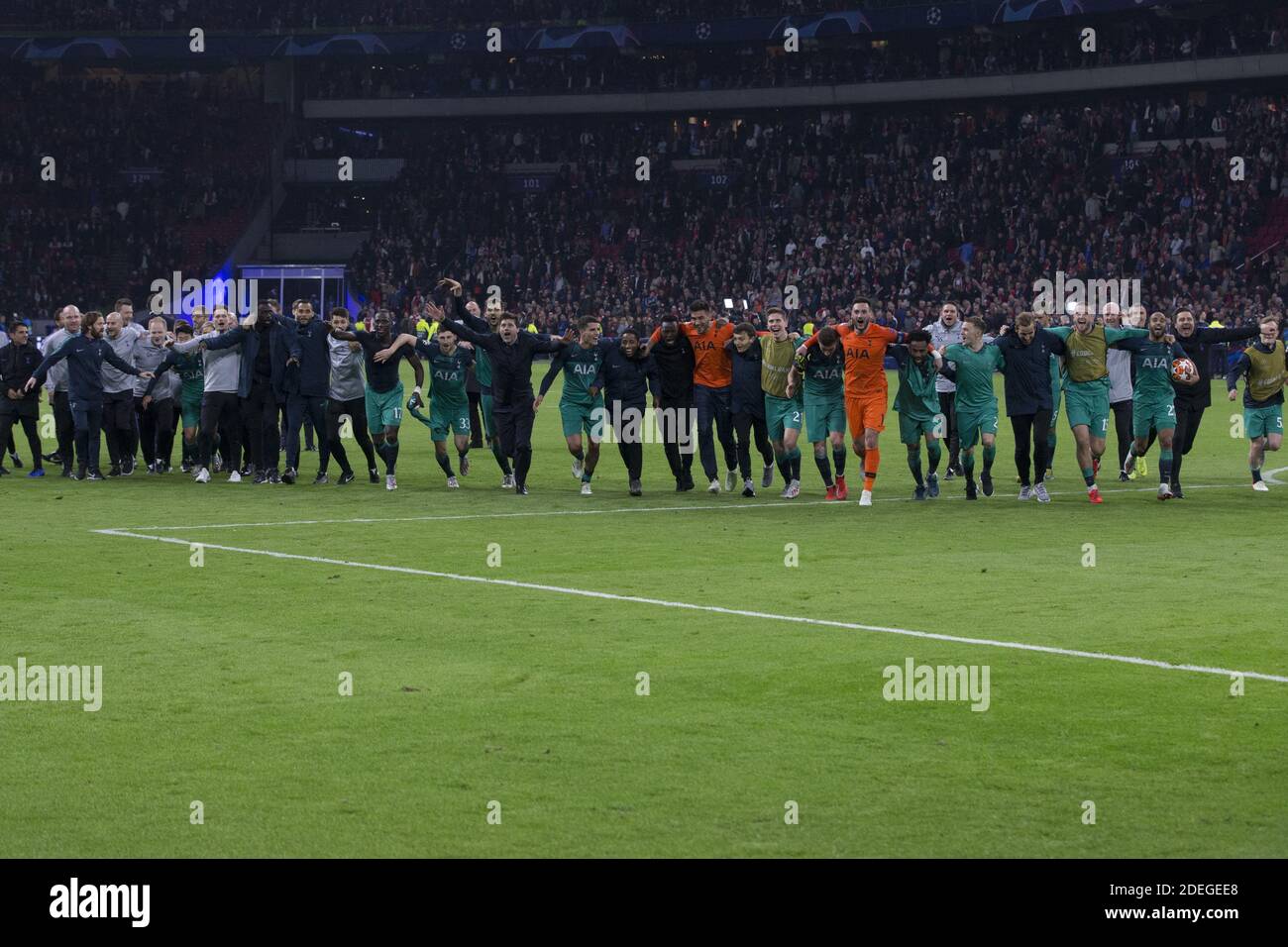 La gioia finale di Tottenham dopo il ritorno finale della Champion's League 1/2, Ajax vs Tottenham ad Amsterdam Arena, Amsterdam, Paesi Bassi, l'8 maggio 2019. Tottenham ha vinto 3-2. Foto di Henri Szwarc/ABACAPRESS.COM Foto Stock