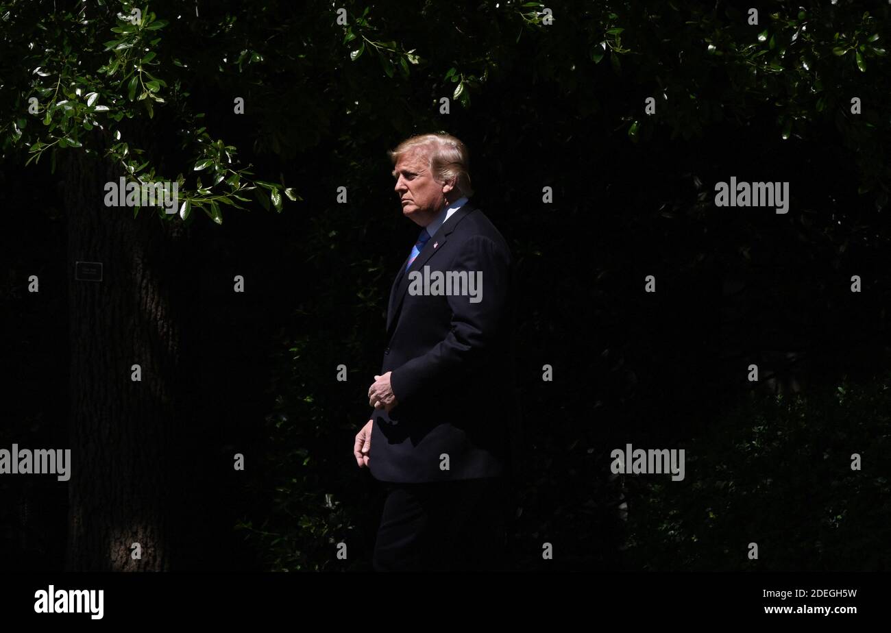 Il presidente degli Stati Uniti Donald Trump lascia l'Ufficio ovale della Casa Bianca il 14 maggio 2019 a Washington, DC. Foto di Olivier Douliery/ABACAPRESS.COM Foto Stock