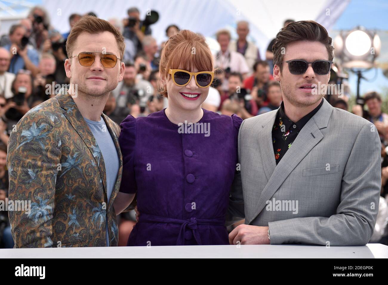 Taron Egerton, Bryce Dallas Howard e Richard Madden partecipano alla Rocketman Photocall durante il 72esimo Festival annuale del Cinema di Cannes il 16 maggio 2019 a Cannes, Francia. Foto di Lionel Hahn/ABACAPRESS.COM Foto Stock