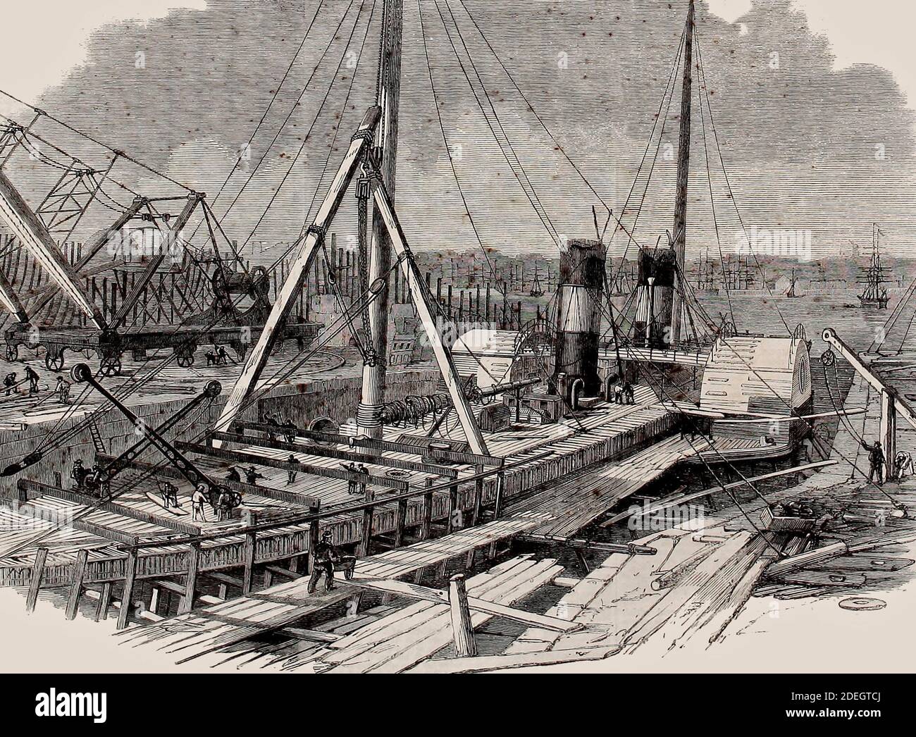 Laird's Graving Docks a Birkenhead, l'Hibernia sotto riparazione, 1861 Foto Stock